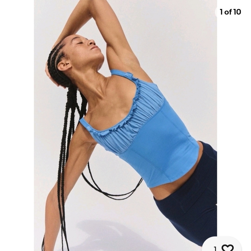 NWT Free People Movement Smockin Hot Tank Top XS Denim Blue Workout Gym